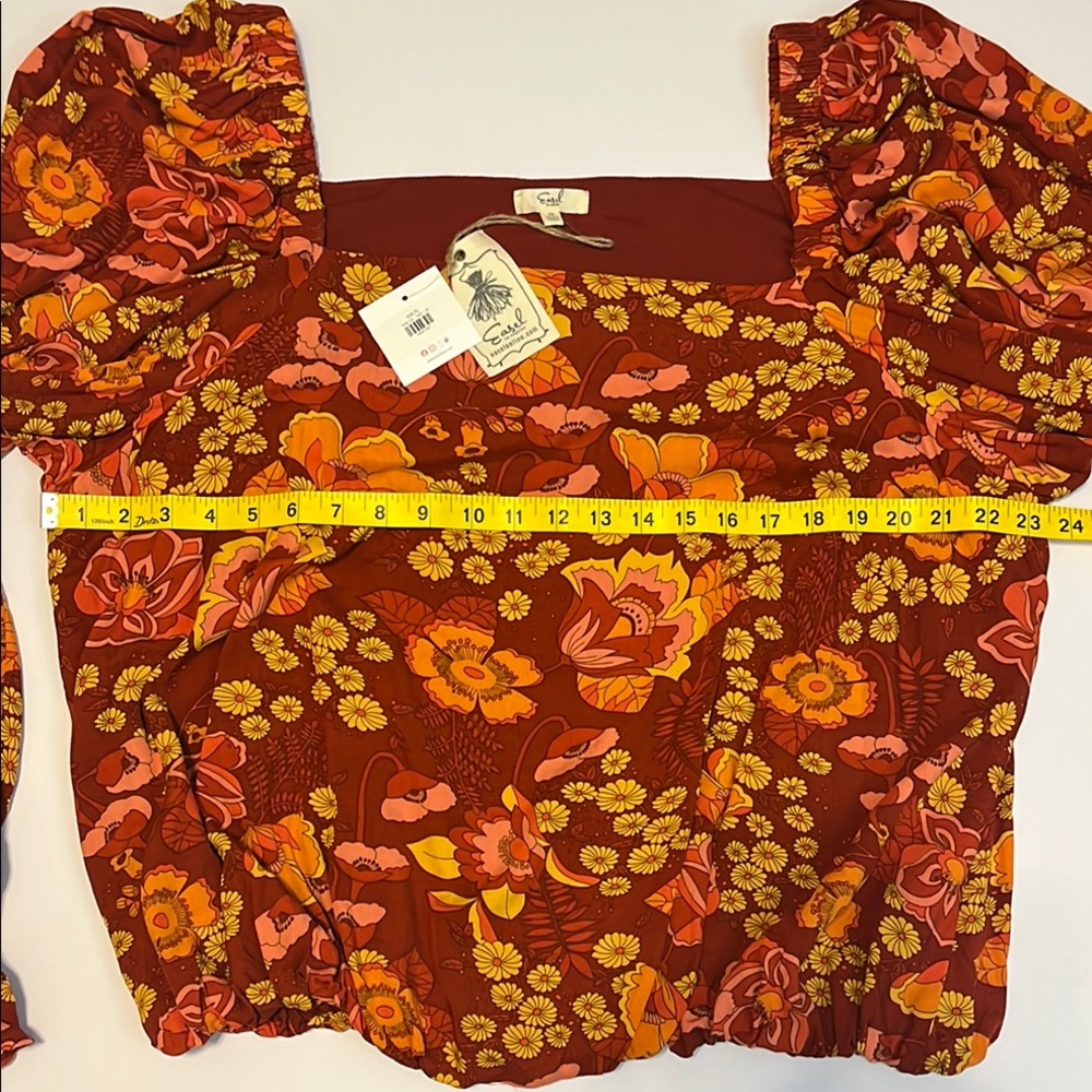Easel Los Angeles Floral Long Sleeve Red and Orange Square Neck Longsleeve Sz 3X - Picture 4 of 10
